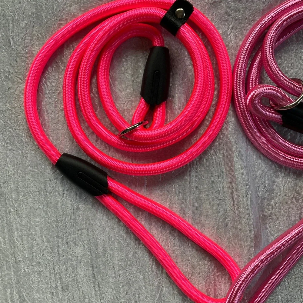 Set of 2 Dog Slip Leads Heavy Duty Climbing Rope Leashes Neon & Rose 52
